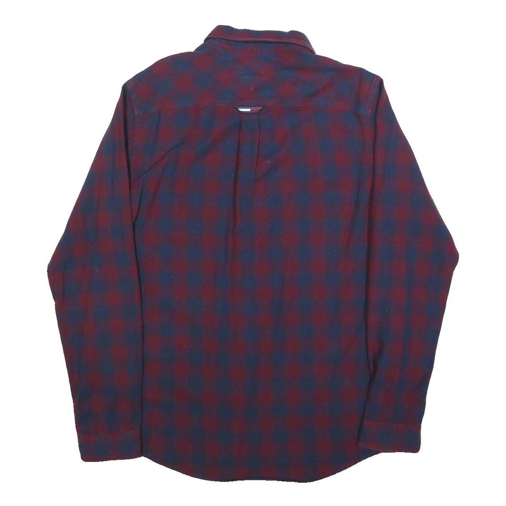 TOMMY HILFIGER Mens Blue & Maroon Check Shirt M Button-Down Collar Casual Cotton