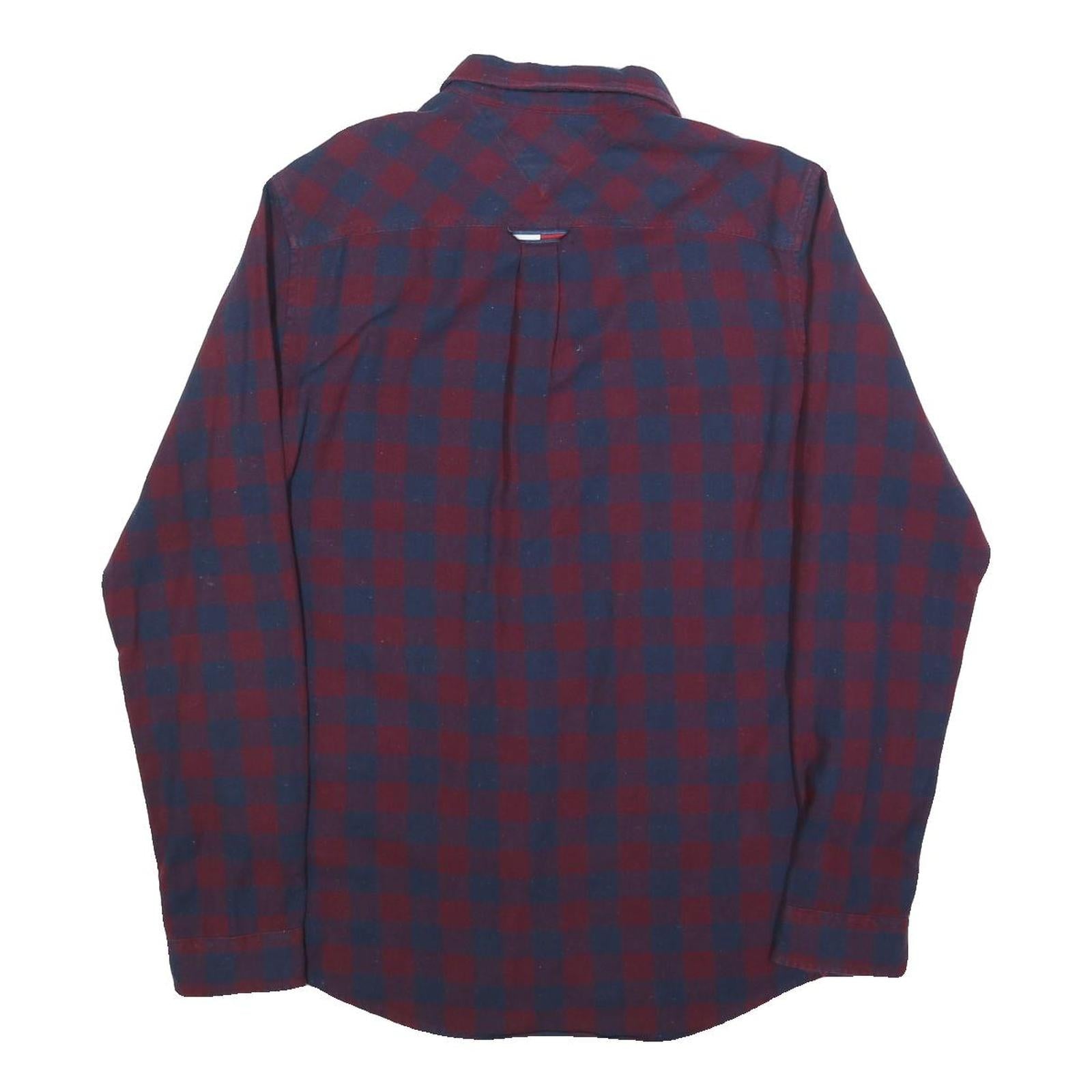 TOMMY HILFIGER Mens Blue & Maroon Check Shirt M Button-Down Collar Casual Cotton