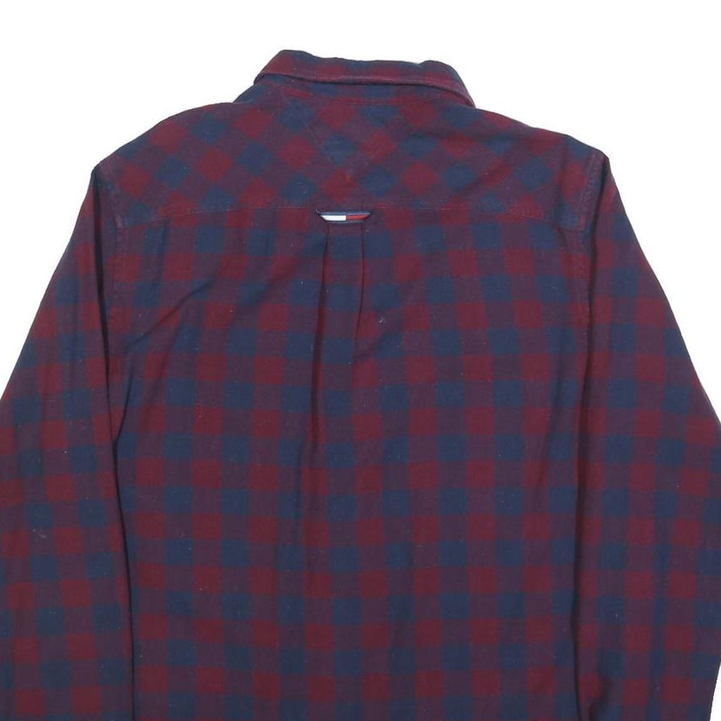 TOMMY HILFIGER Mens Blue & Maroon Check Shirt M Button-Down Collar Casual Cotton
