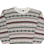BILL BLASS Mens Cream Patterned Crew Neck Basic Knit Jumper L Cotton Casual Warm
