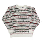 BILL BLASS Mens Cream Patterned Crew Neck Basic Knit Jumper L Cotton Casual Warm