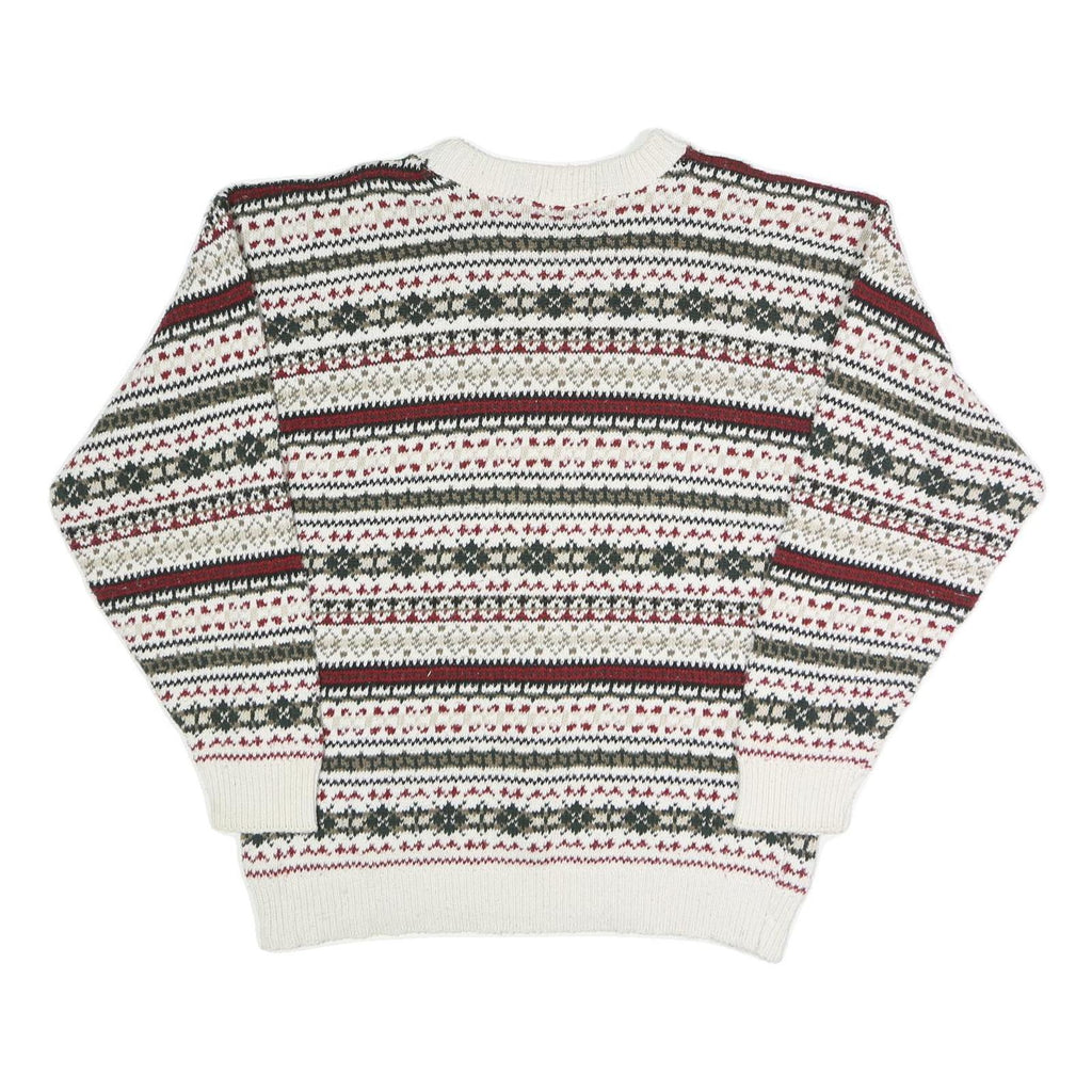 BILL BLASS Mens Cream Patterned Crew Neck Basic Knit Jumper L Cotton Casual Warm