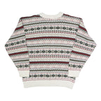 BILL BLASS Mens Cream Patterned Crew Neck Basic Knit Jumper L Cotton Casual Warm