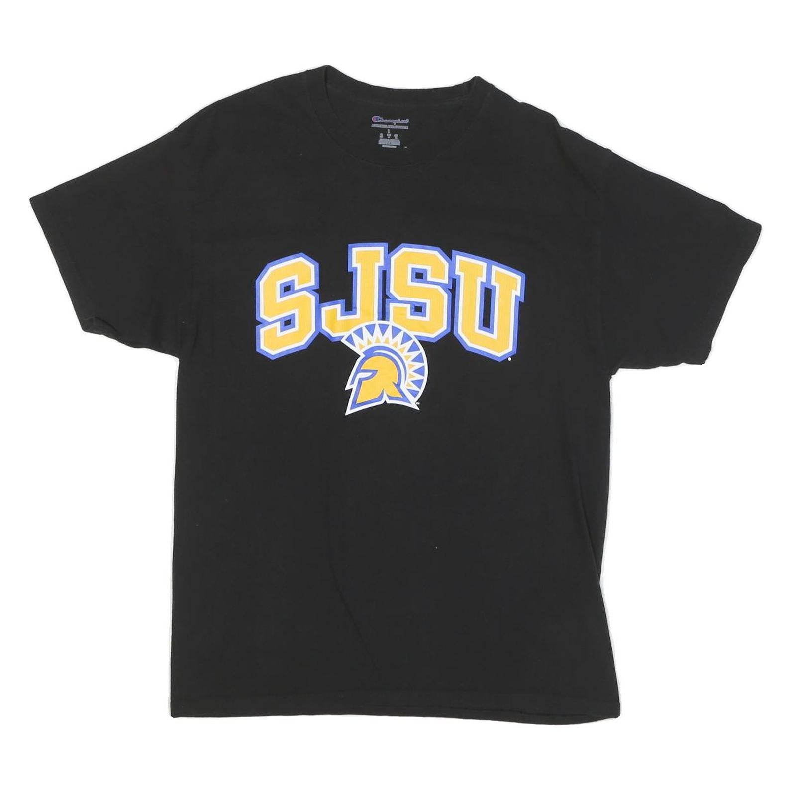 CHAMPION Mens Black SJSU Graphic T-Shirt L Short Sleeve Crew Neck Cotton Blend