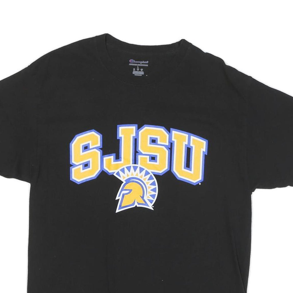 CHAMPION Mens Black SJSU Graphic T-Shirt L Short Sleeve Crew Neck Cotton Blend