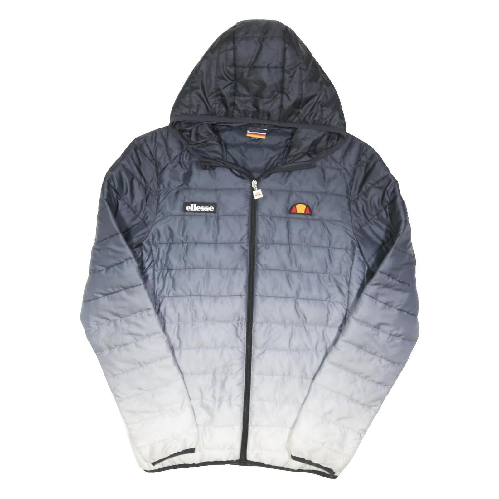 ELLESSE Mens Grey & White Ombre Zip Hooded Jacket S Polyester Blend Lightweight