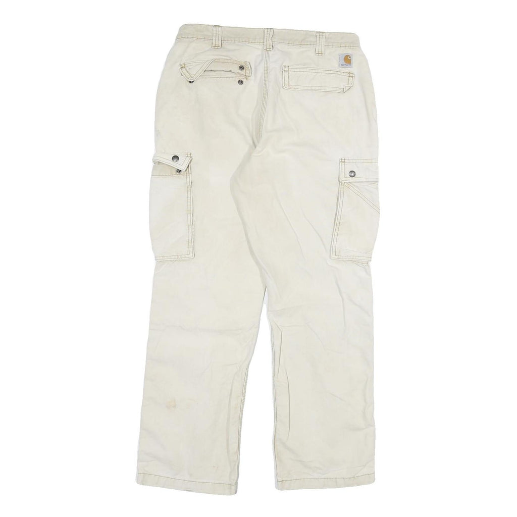 CARHARTT Mens Cotton Blend Beige Relaxed Cargo Trousers W34 L32 Zip Closure