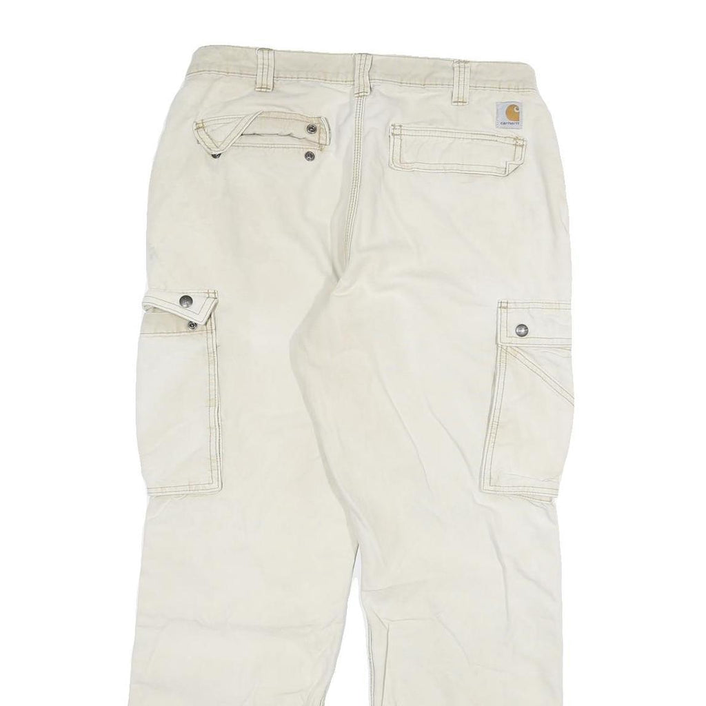 CARHARTT Mens Cotton Blend Beige Relaxed Cargo Trousers W34 L32 Zip Closure