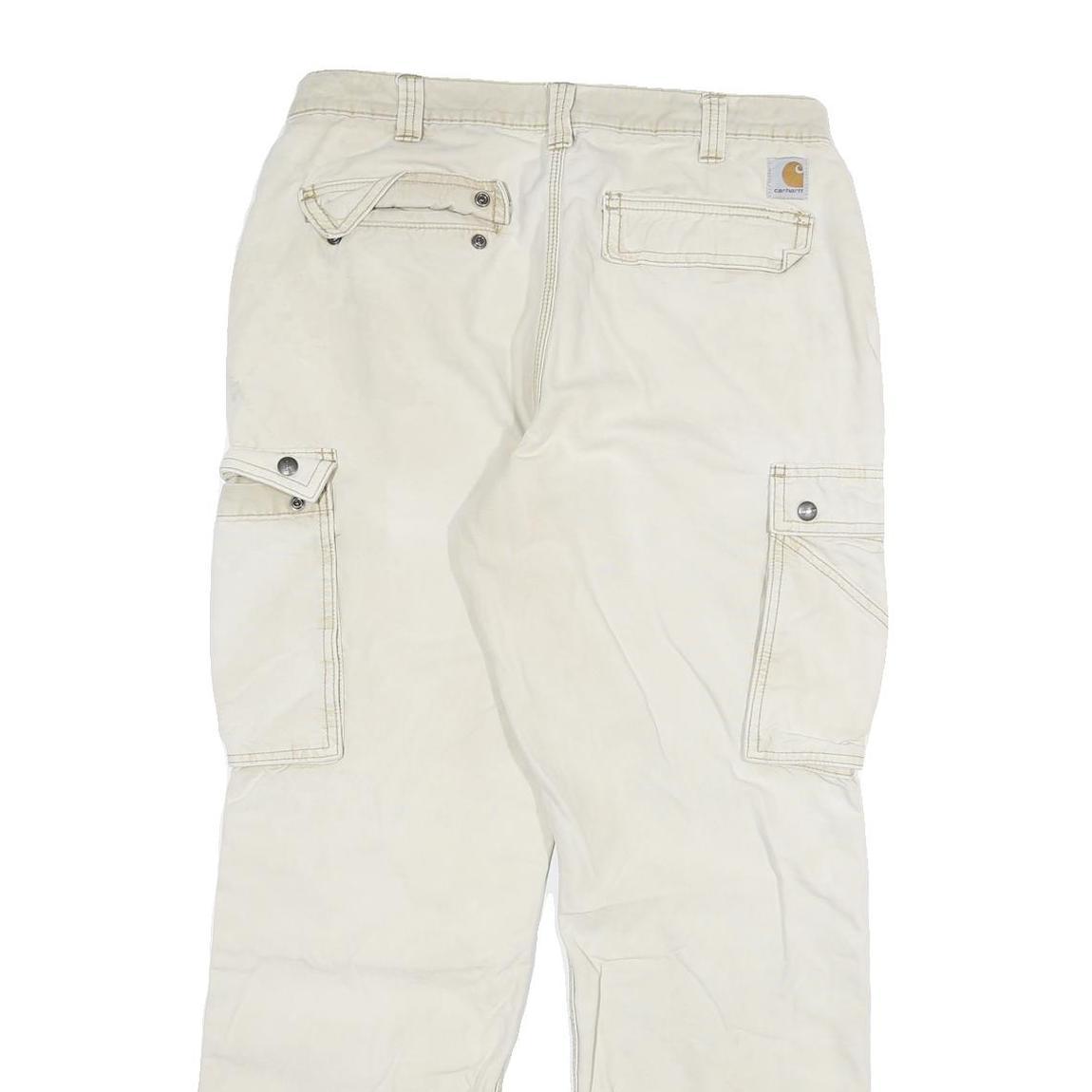 CARHARTT Mens Cotton Blend Beige Relaxed Cargo Trousers W34 L32 Zip Closure