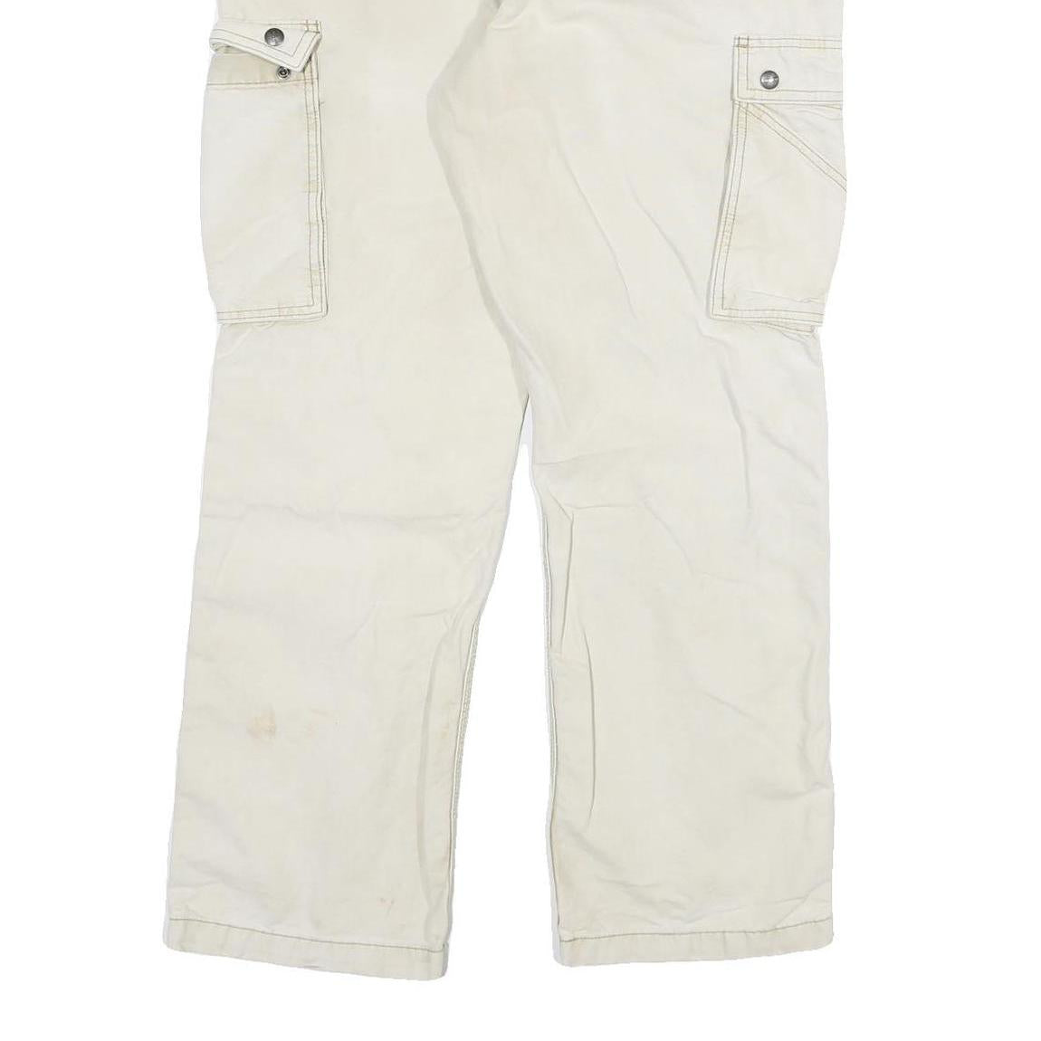 CARHARTT Mens Cotton Blend Beige Relaxed Cargo Trousers W34 L32 Zip Closure