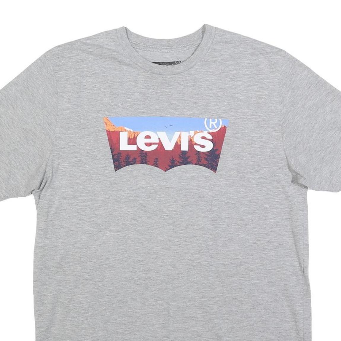 LEVI'S Mens Grey Graphic T-Shirt M Short Sleeve Crew Neck Cotton Blend Casual