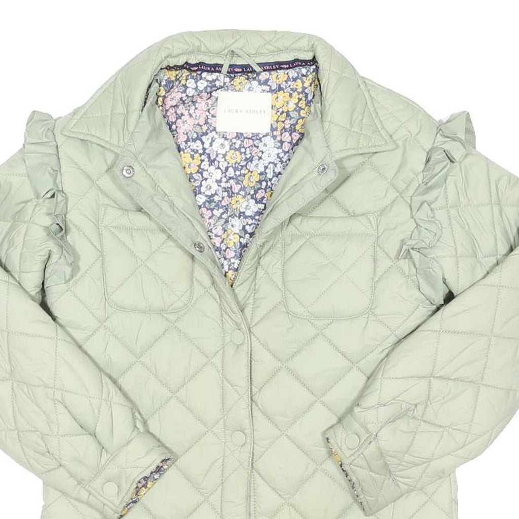 LAURA ASHLEY Girls Green Quilted Sleeve Frill Jacket 10Y Polyester Blend Zip