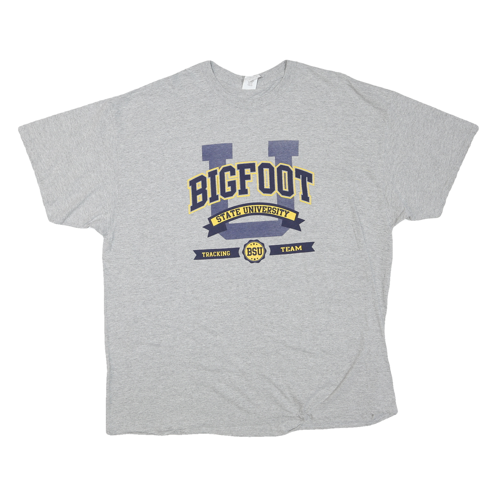 GILDAN Mens Grey Bigfoot State University Graphic T-Shirt 2XL Short Sleeve Crew