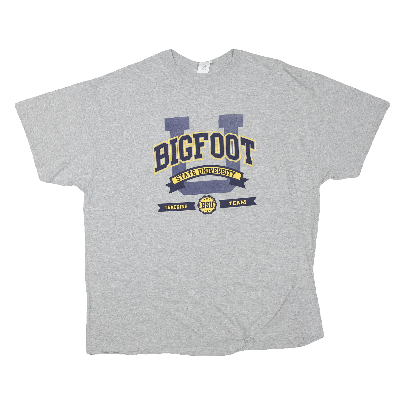 GILDAN Mens Grey Bigfoot State University Graphic T-Shirt 2XL Short Sleeve Crew