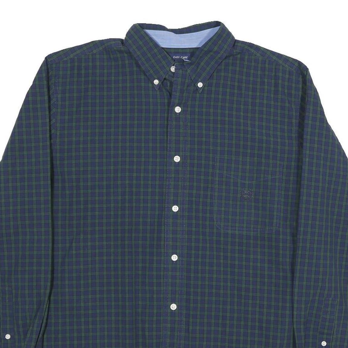 CHAPS Mens Blue & Green Checked Shirt L Button-Down Cotton Casual Long Sleeve