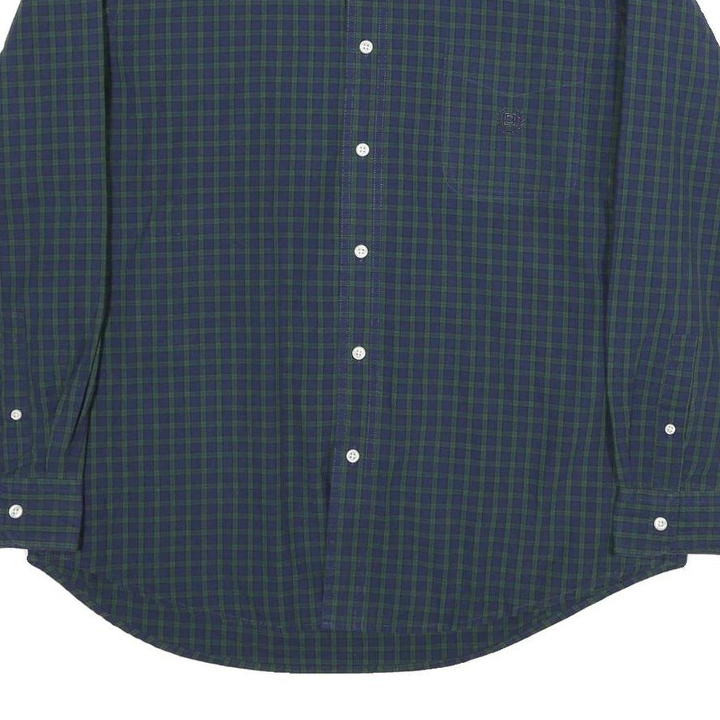 CHAPS Mens Blue & Green Checked Shirt L Button-Down Cotton Casual Long Sleeve