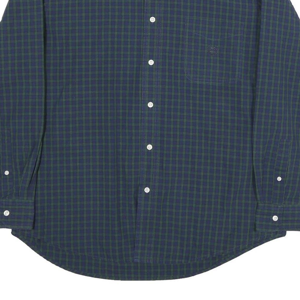 CHAPS Mens Blue & Green Checked Shirt L Button-Down Cotton Casual Long Sleeve