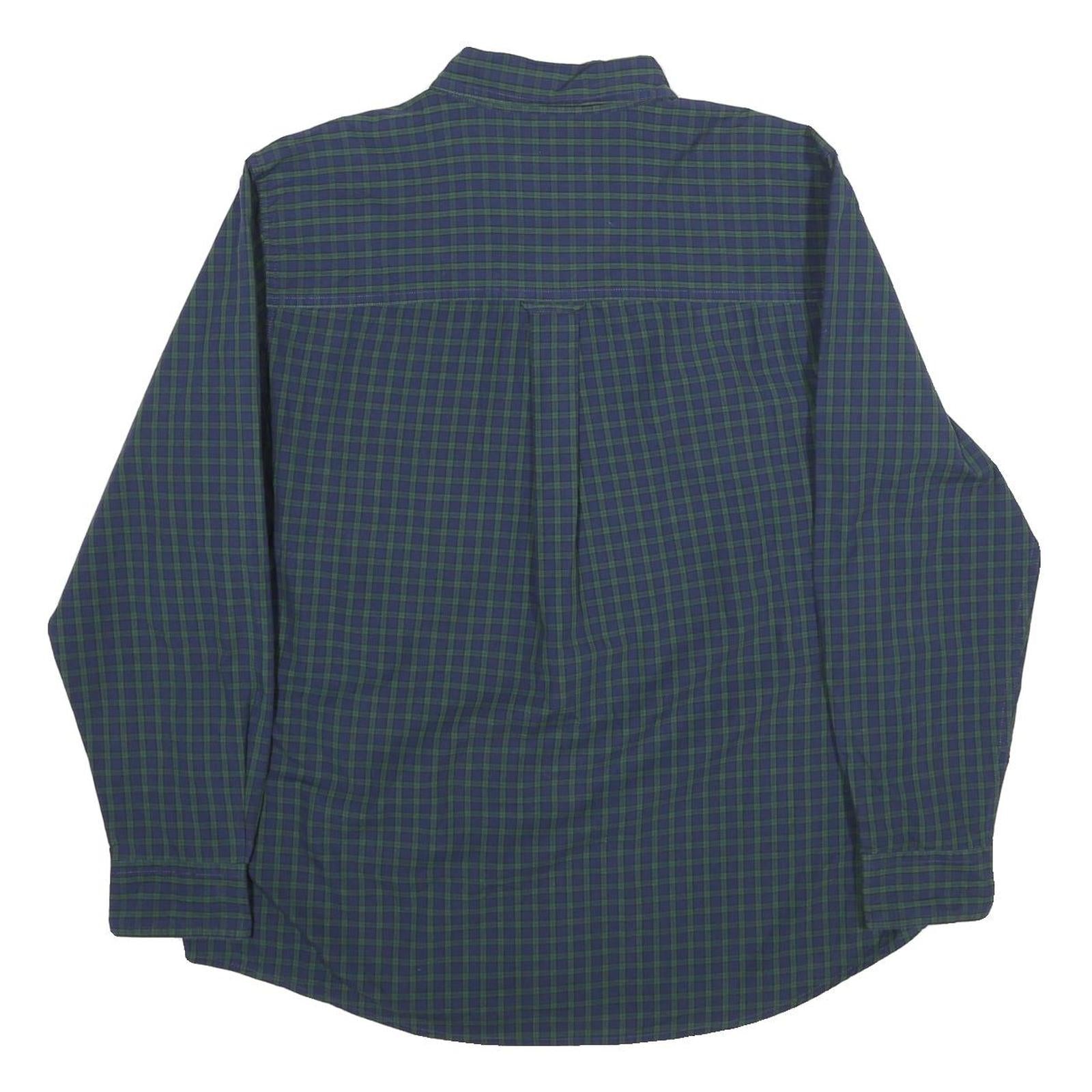 CHAPS Mens Blue & Green Checked Shirt L Button-Down Cotton Casual Long Sleeve