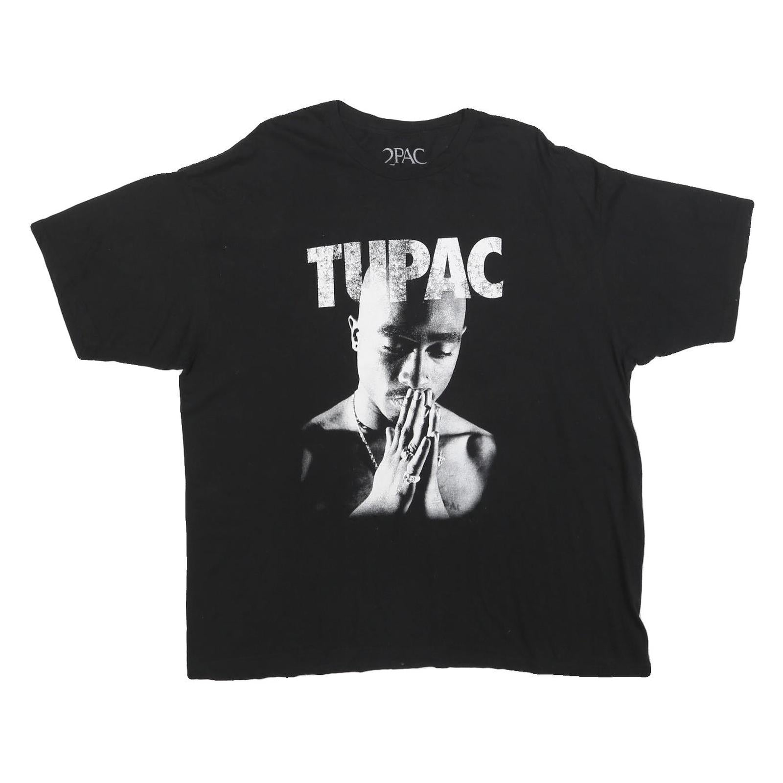 2PAC Mens Black Graphic T-Shirt 2XL Short Sleeve Crew Neck Cotton Blend