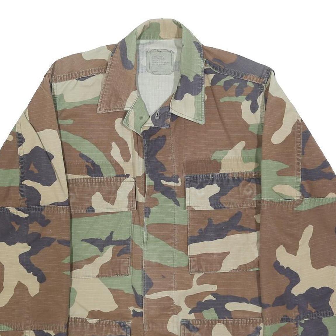 AMERICAN APPAREL Mens Green & Brown Camouflage Military Jacket XS Cotton Blend
