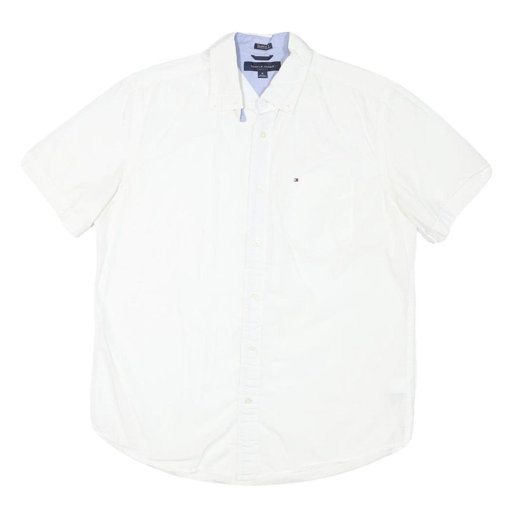 TOMMY HILFIGER Mens White Cotton Blend Short Sleeve Shirt M Classic Button Down