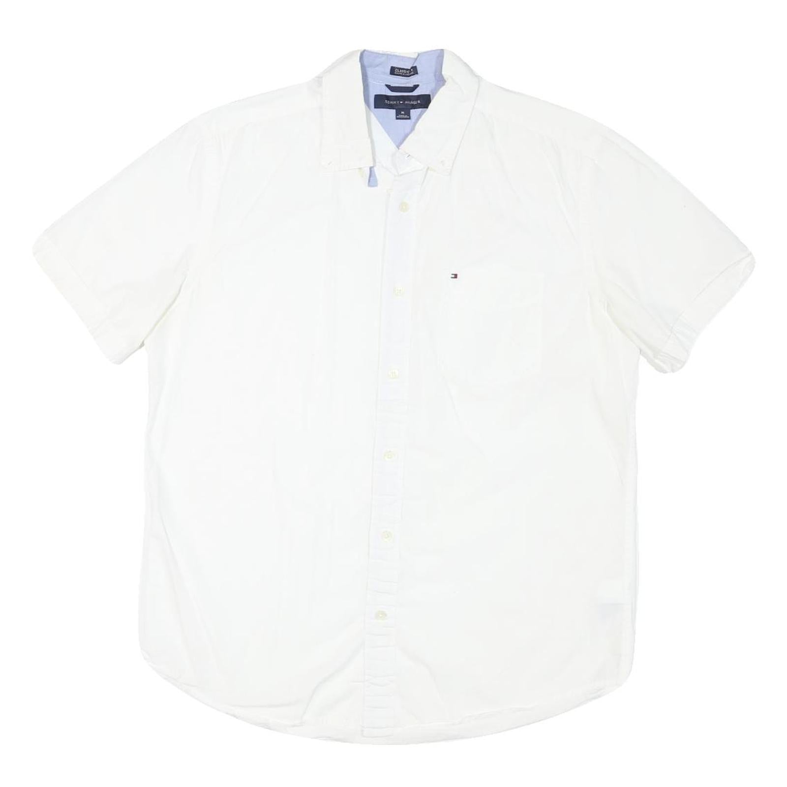 TOMMY HILFIGER Mens White Cotton Blend Short Sleeve Shirt M Classic Button Down