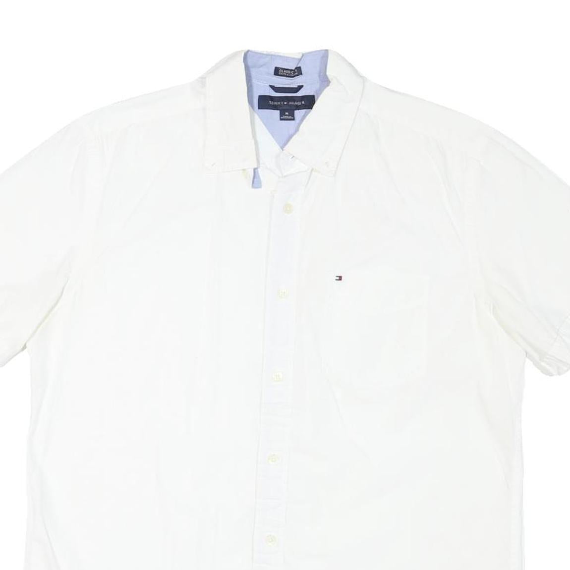 TOMMY HILFIGER Mens White Cotton Blend Short Sleeve Shirt M Classic Button Down