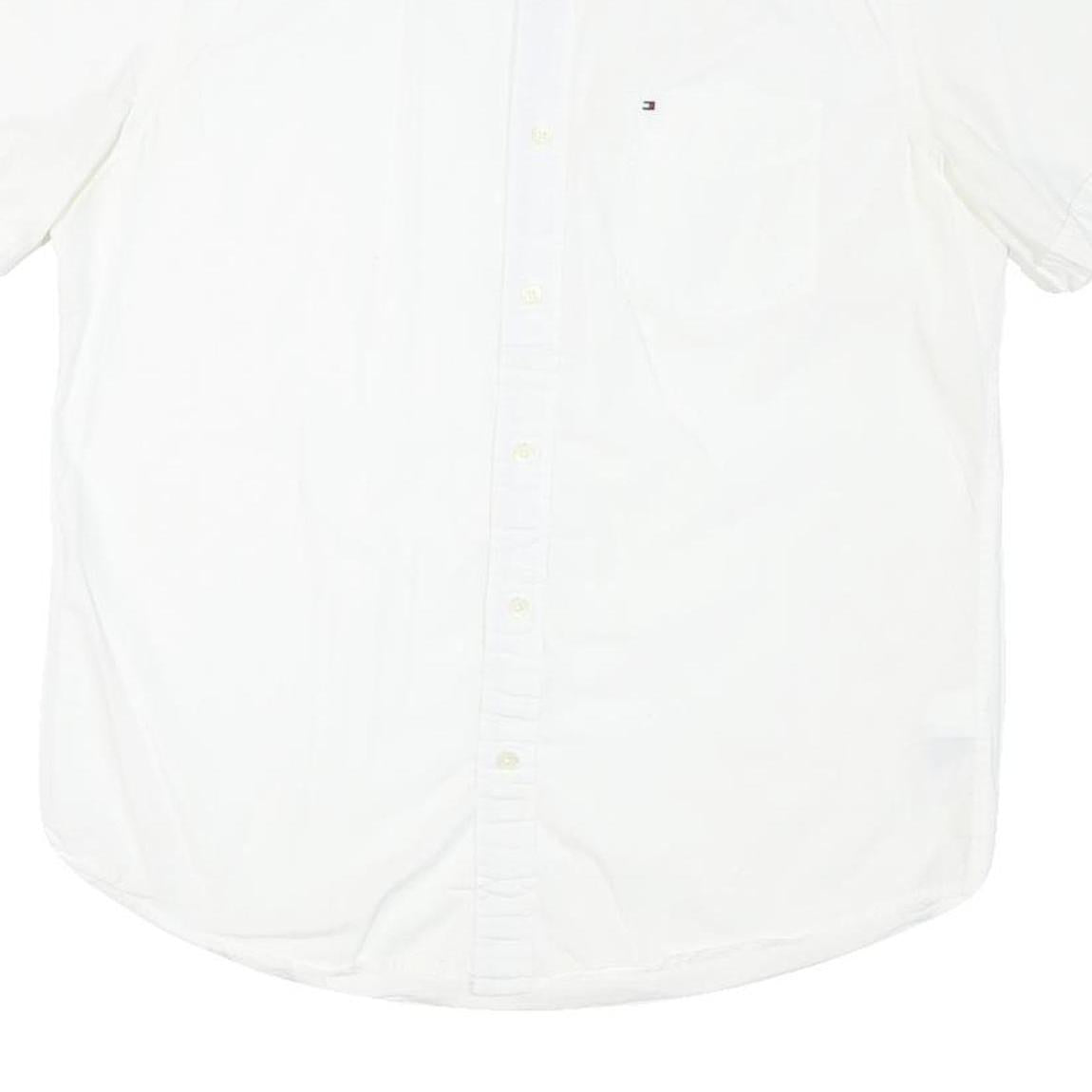 TOMMY HILFIGER Mens White Cotton Blend Short Sleeve Shirt M Classic Button Down