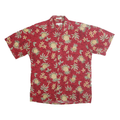 PIERRE CARDIN Mens Red Pineapple Floral Print Shirt M Summer Casual Cotton