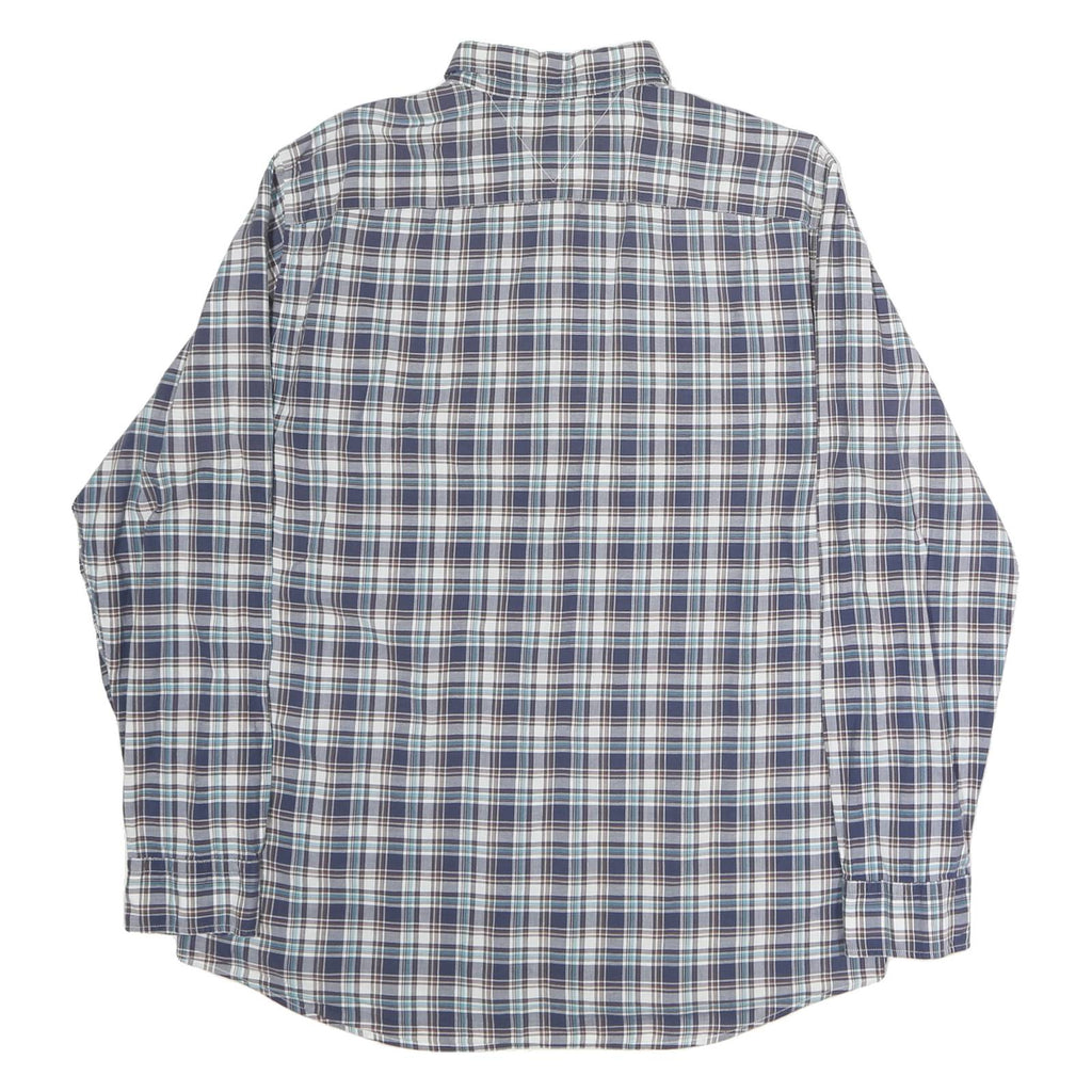 TOMMY HILFIGER Mens Blue & Brown Check Shirt XL Button Down Casual Cotton