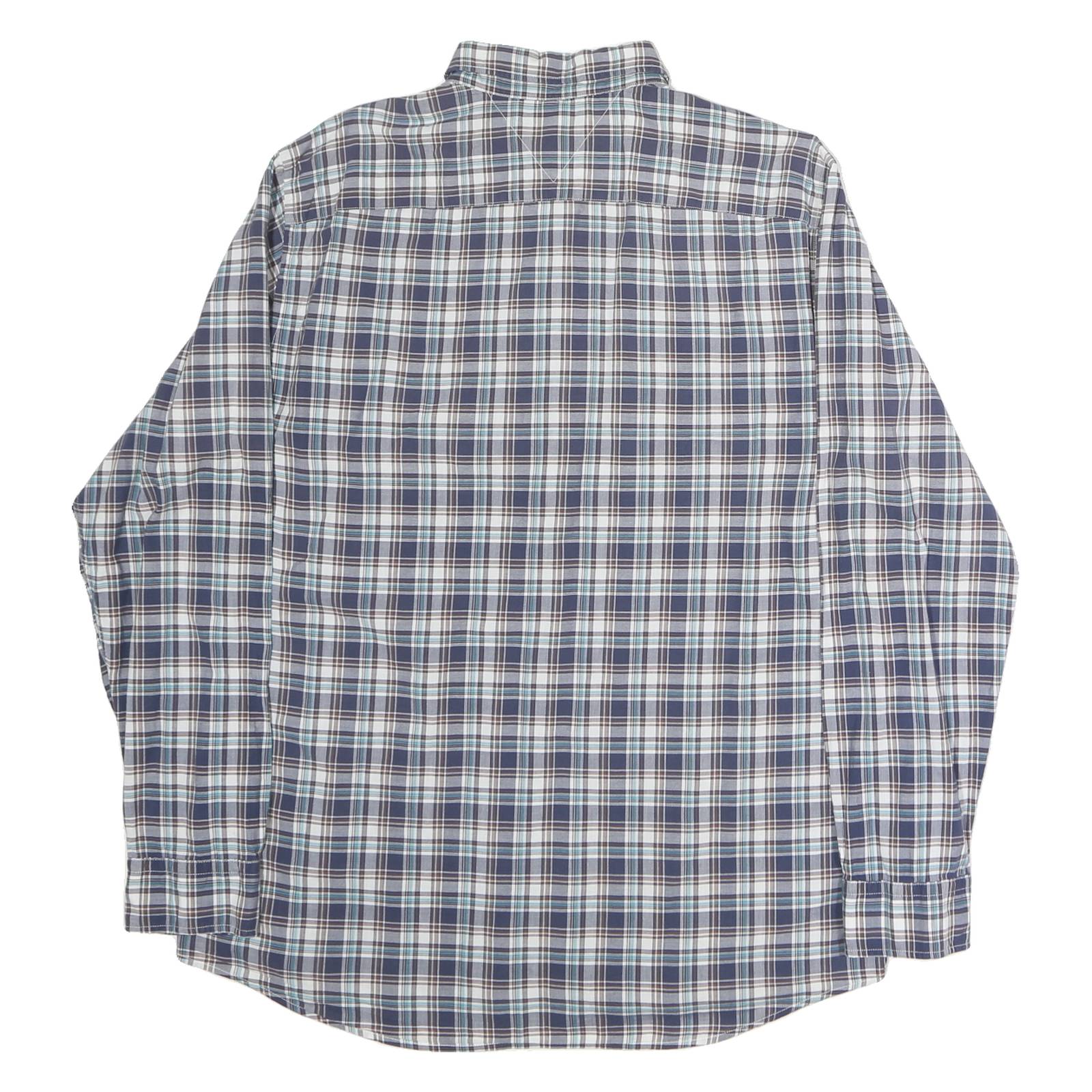 TOMMY HILFIGER Mens Blue & Brown Check Shirt XL Button Down Casual Cotton