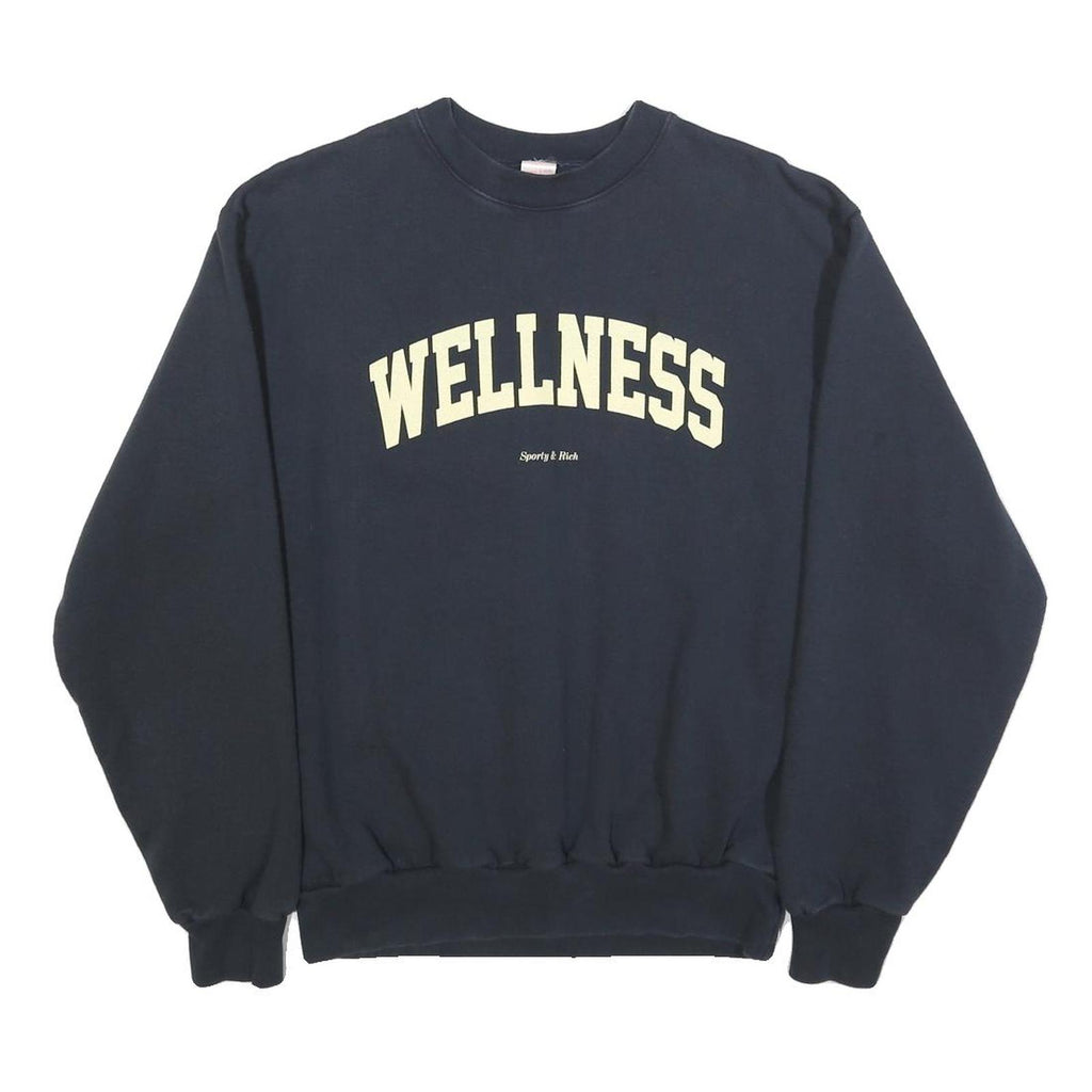 SPORTY & RICH Womens Navy Blue Wellness Crew Neck S Sweatshirt Cotton Blend