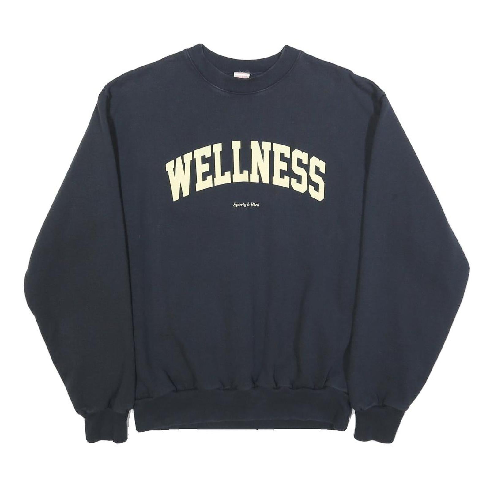SPORTY & RICH Womens Navy Blue Wellness Crew Neck S Sweatshirt Cotton Blend