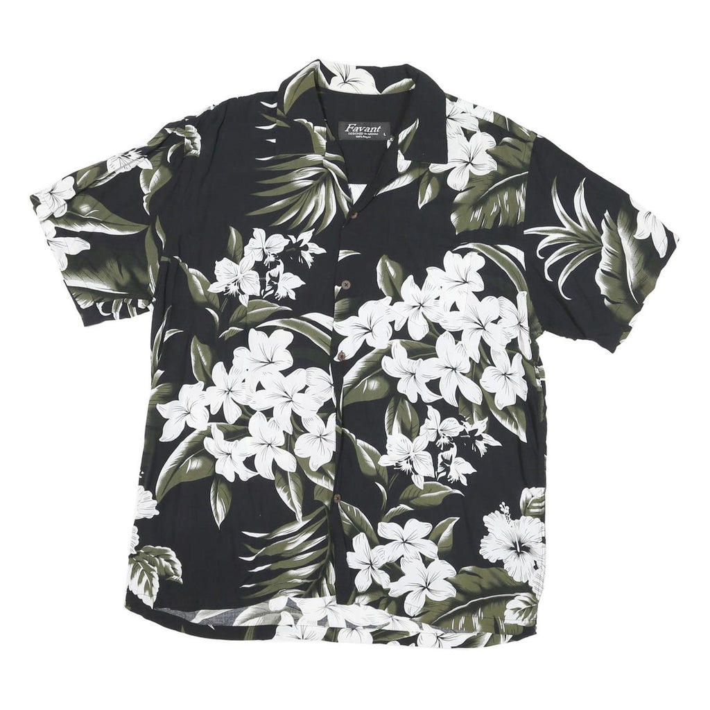 FAVANT Mens Black & Olive Floral Rayon Shirt XL Summer Holiday Casual