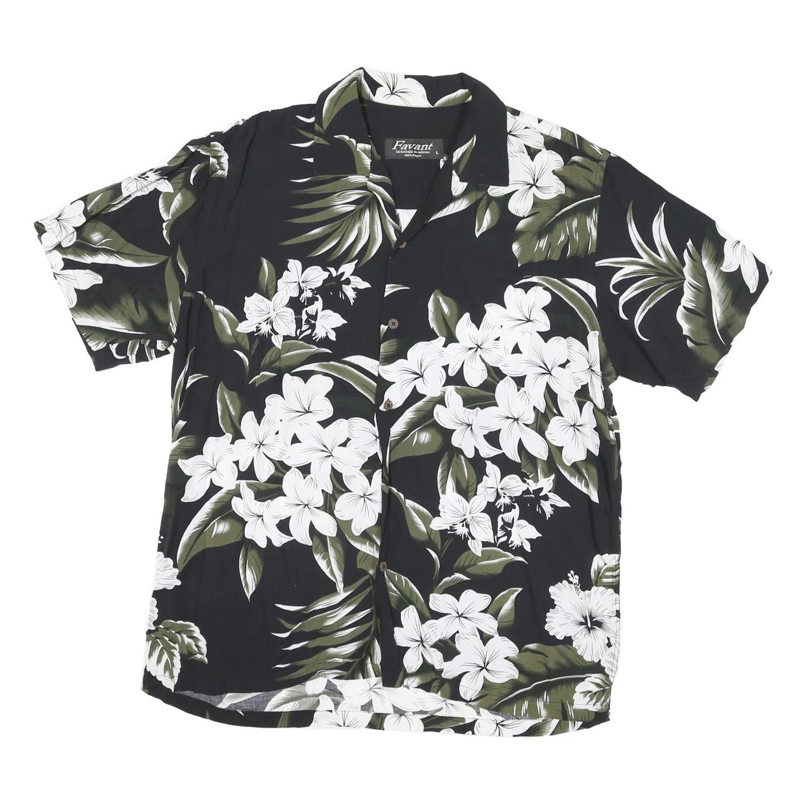 FAVANT Mens Black & Olive Floral Rayon Shirt XL Summer Holiday Casual