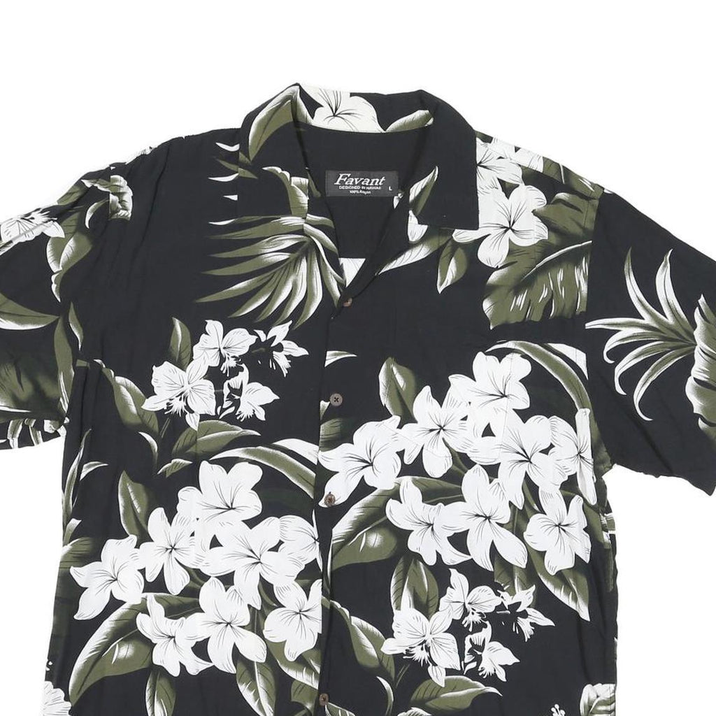 FAVANT Mens Black & Olive Floral Rayon Shirt XL Summer Holiday Casual