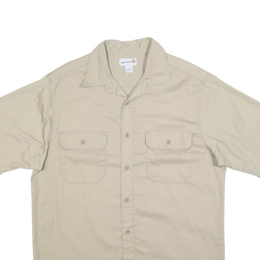 CARHARTT Mens Beige Workwear Cotton Shirt L Button Pocket Casual Durable