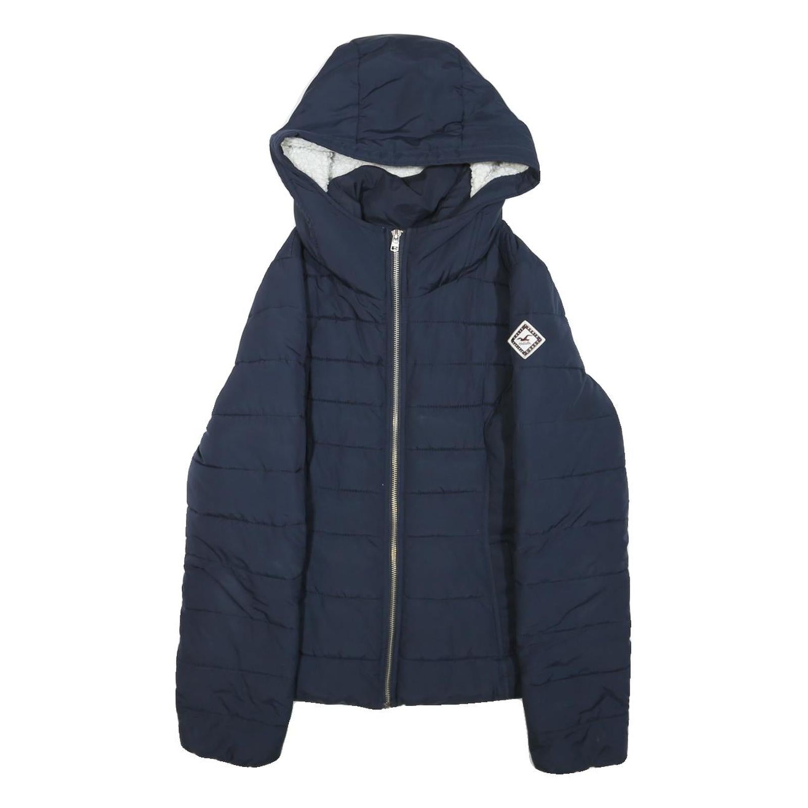HOLLISTER Womens Navy Zip Up Hooded Puffer Jacket M Polyester Blend Warm