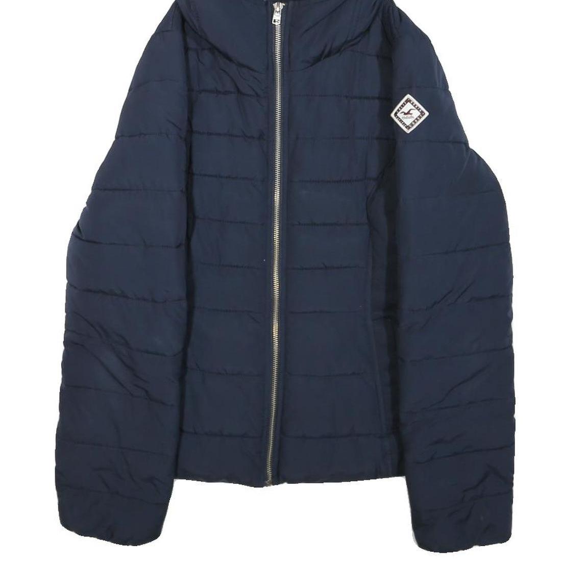 HOLLISTER Womens Navy Zip Up Hooded Puffer Jacket M Polyester Blend Warm