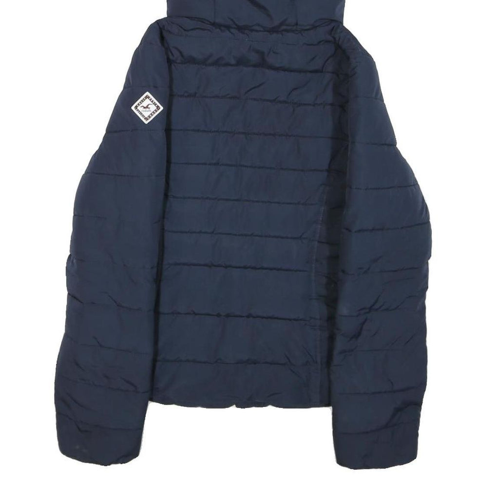 HOLLISTER Womens Navy Zip Up Hooded Puffer Jacket M Polyester Blend Warm