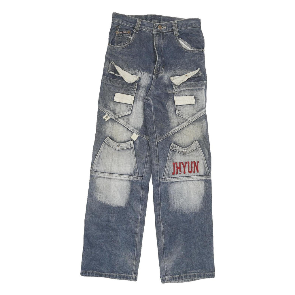 JHYUN Womens Regular Fit Blue Denim Jeans W26 L29 Cargo Pocket Zip Closure