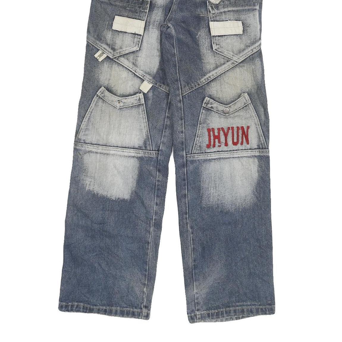 JHYUN Womens Regular Fit Blue Denim Jeans W26 L29 Cargo Pocket Zip Closure