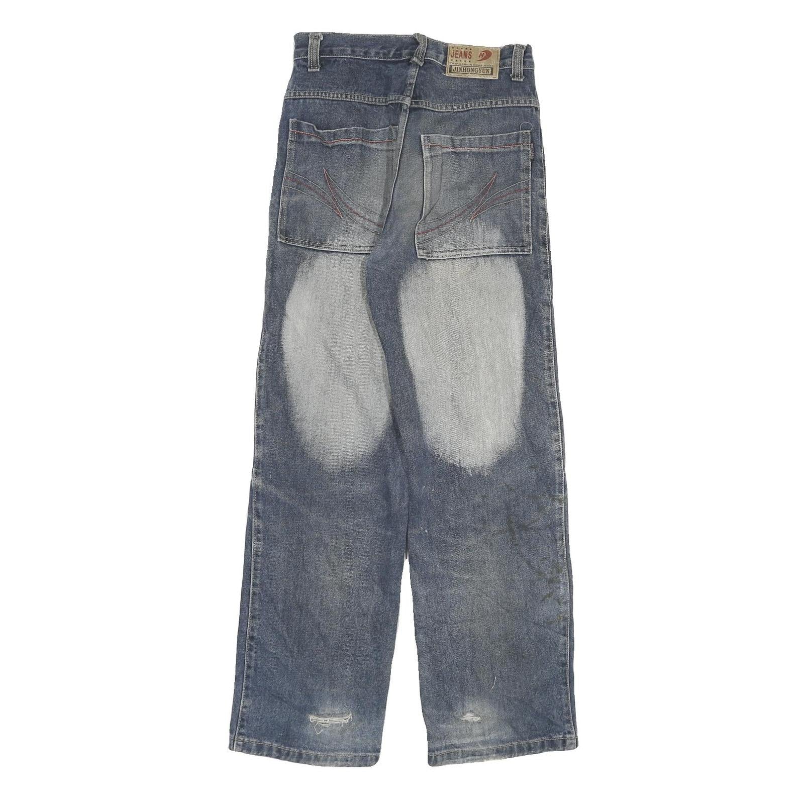 JHYUN Womens Regular Fit Blue Denim Jeans W26 L29 Cargo Pocket Zip Closure