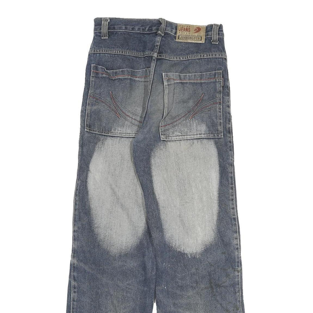 JHYUN Womens Regular Fit Blue Denim Jeans W26 L29 Cargo Pocket Zip Closure