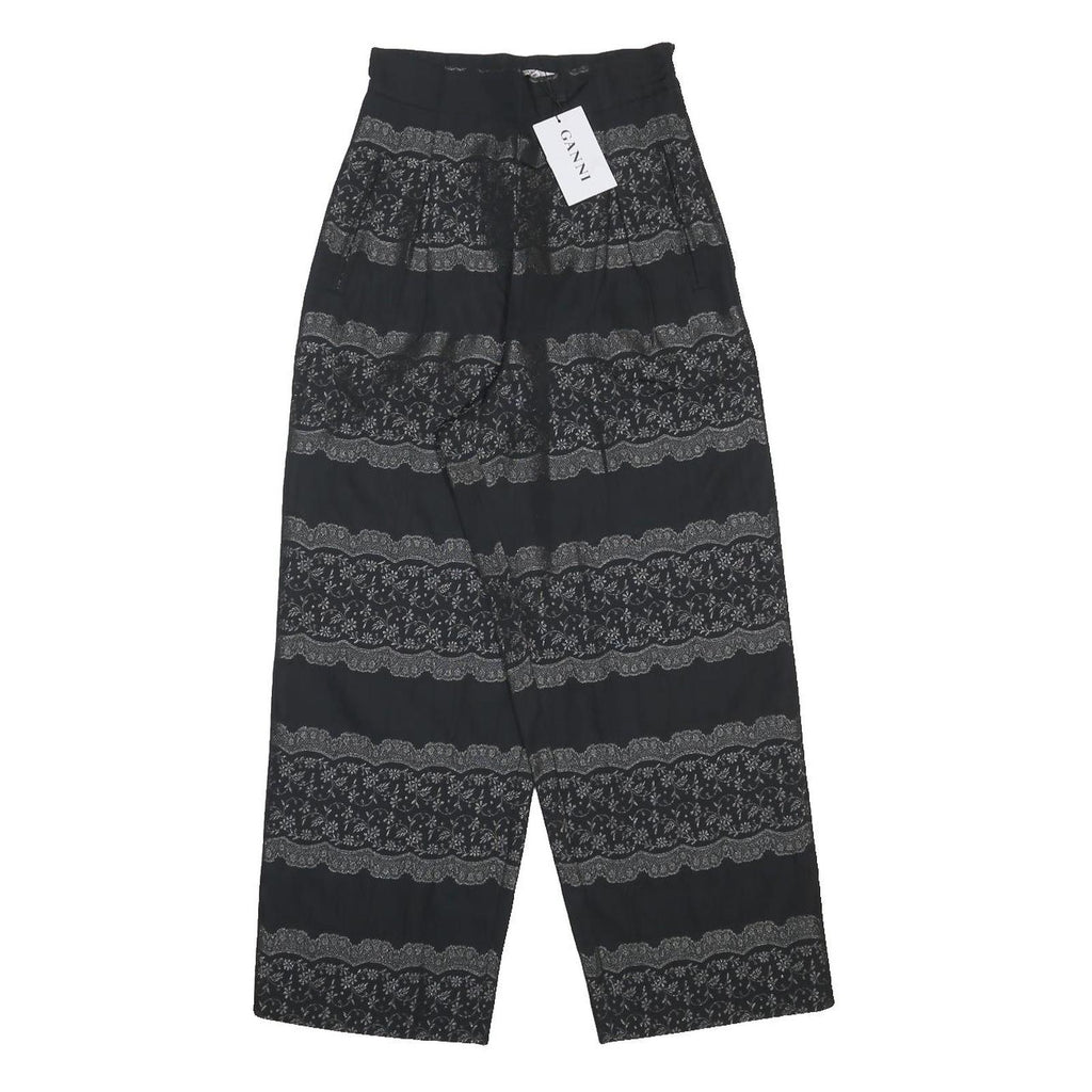 GANNI Womens Rayon Black Relaxed Wide-Leg Trousers W24 L26 Printed Pattern