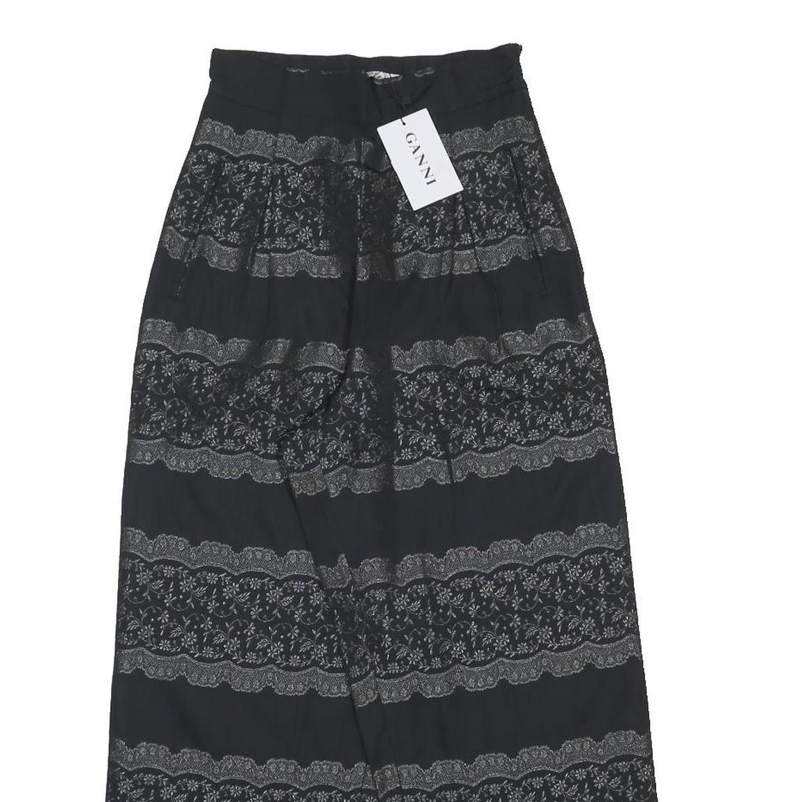 GANNI Womens Rayon Black Relaxed Wide-Leg Trousers W24 L26 Printed Pattern