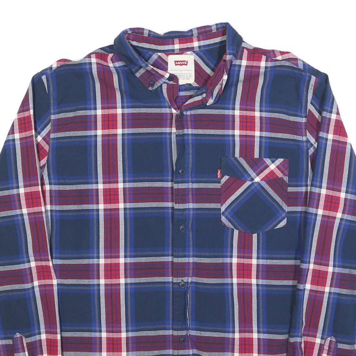 LEVI'S Mens Blue & Red Checked Long Sleeve Shirt L Cotton Blend Casual