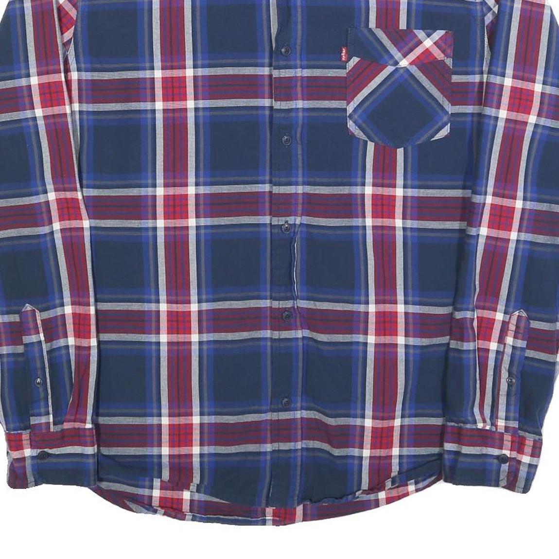 LEVI'S Mens Blue & Red Checked Long Sleeve Shirt L Cotton Blend Casual