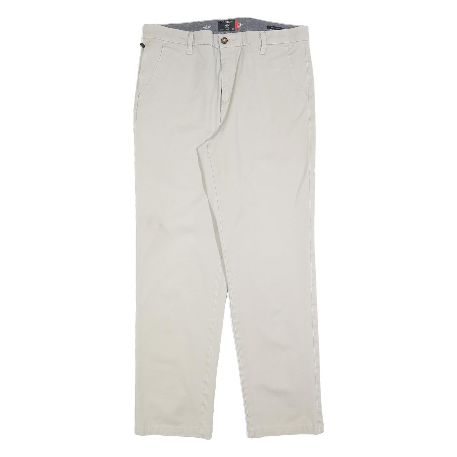 DOCKERS Mens Regular Beige Cotton Blend Trousers W34 L34 Zip Closure Plain