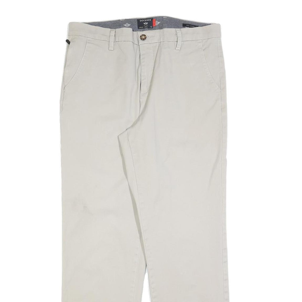 DOCKERS Mens Regular Beige Cotton Blend Trousers W34 L34 Zip Closure Plain